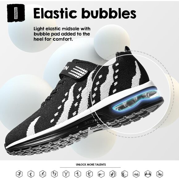 Kids 3208-black White Running Breathable Lightweight NonSlip Comfortable Sneaker - Picture 4 of 7